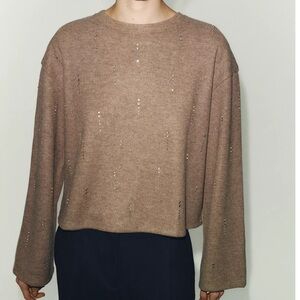 Zara Tan Sweater with Sequin Details
